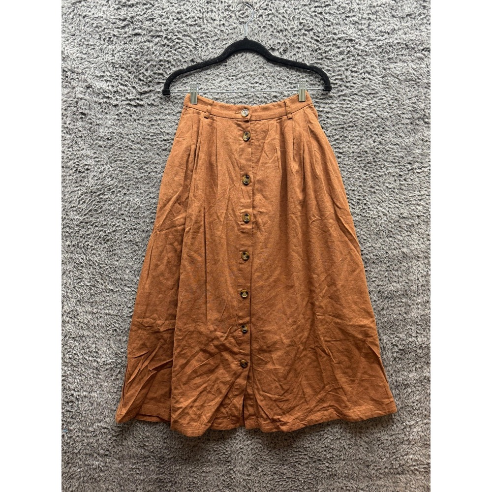 Moussy‎ Rayon-Linen Blend Button-Down Midi A-line Skirt Brown Womens Size 2